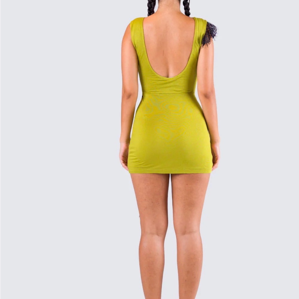 Finesse Yellow Mini Dress with Black Lace Accent - Picture 5 of 5
